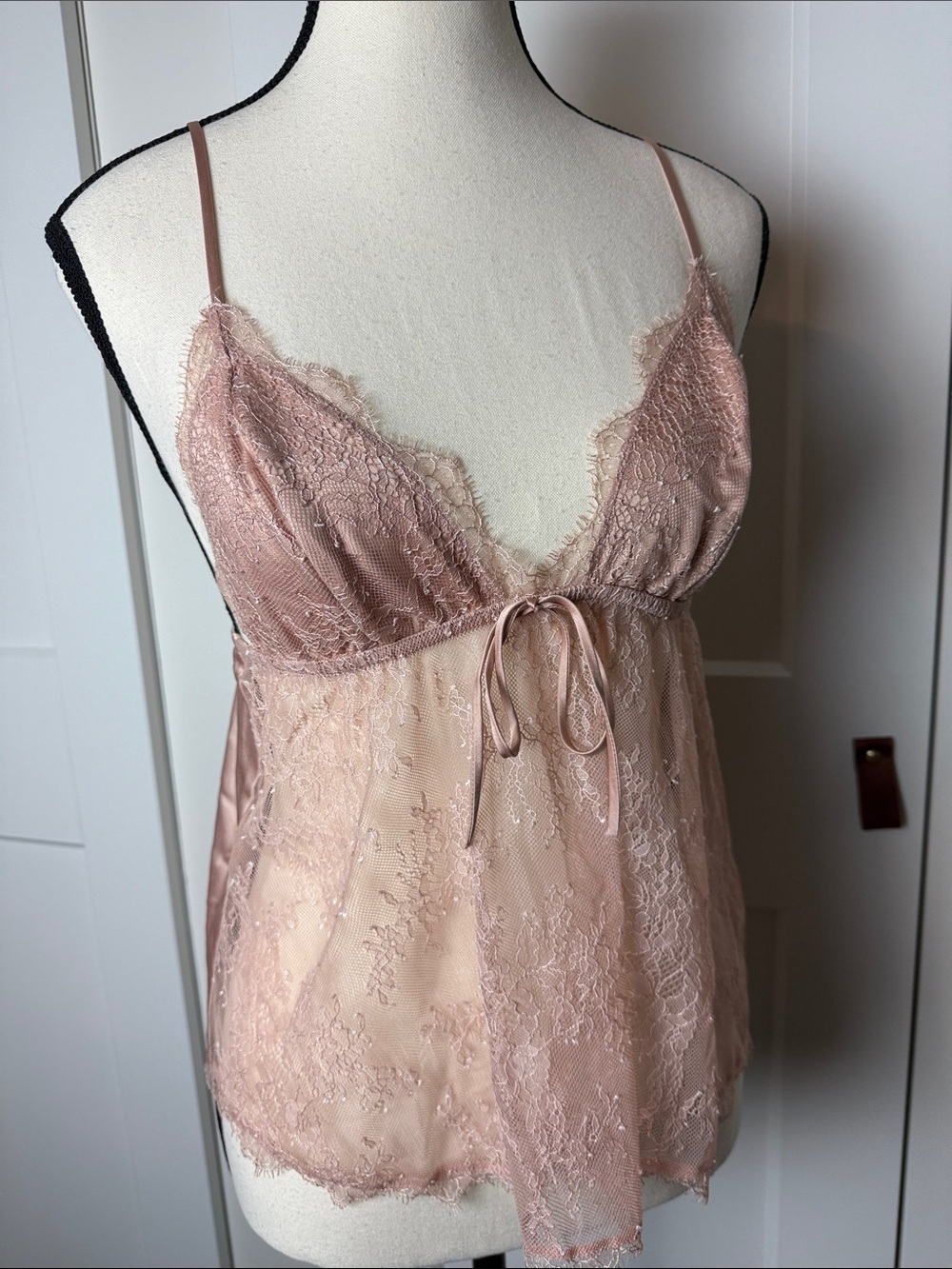 Victoria secret mesh lace open back sheer baby doll top lingerie satin finish